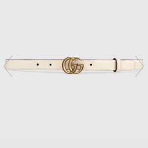 Gucci GG Marmont Thin Belt in White Leather 80